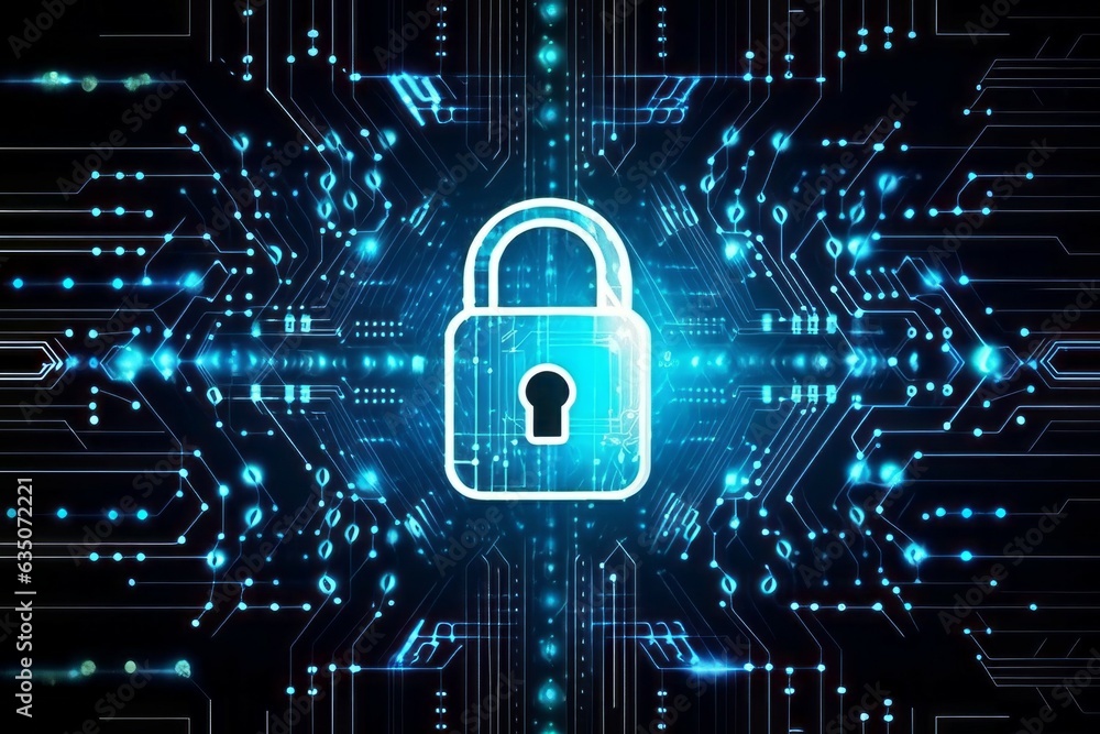 Aufkleber futuristic background with a padlock as a symbol of internet security and personal data protection. 