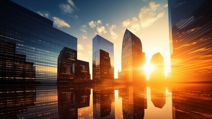  business modern skyscraper buildings at business zone of the city.   