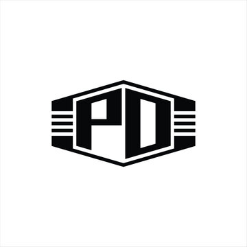 recommend clip art: PO Letter Logo monogram hexagon emblem shape with stripes outline style design