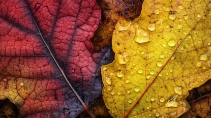 Colorful autumn leaves macro. Generative AI.