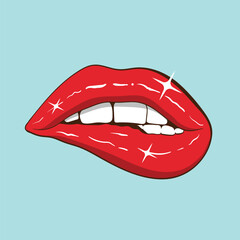 Obraz premium red lip vector illustration, hand drawn