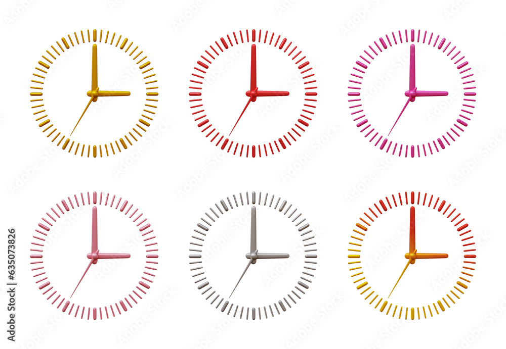 Poster set of clock icon in 3d rendering isolated on transparent background for time, business, deadline an