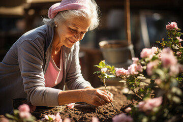 senior woman gardening