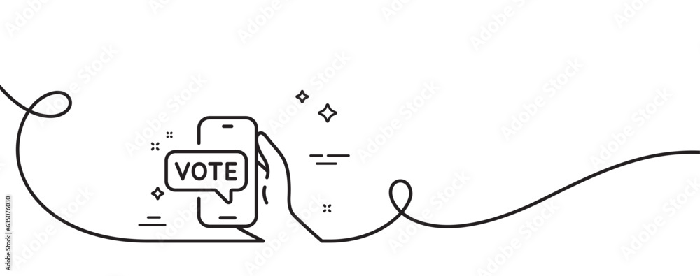 Poster online voting line icon. continuous one line with curl. internet vote sign. web election symbol. onl