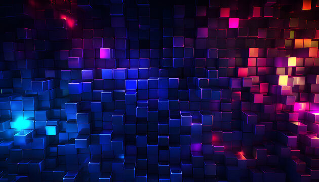 Digital Pixelated Light Spectrum Background, pixelated pattern transitioning through a spectrum of cool to warm light, representing data flow or digital connectivity