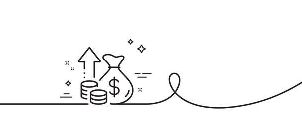 Inflation line icon. Continuous one line with curl. Growth or Increase price sign. Change money symbol. Inflation single outline ribbon. Loop curve pattern. Vector