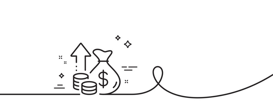 Inflation line icon. Continuous one line with curl. Growth or Increase price sign. Change money symbol. Inflation single outline ribbon. Loop curve pattern. Vector