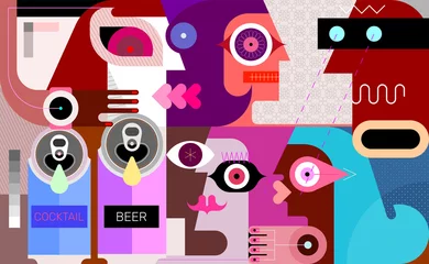 Wandcirkels aluminium People Drinking Beer modern art graphic illustration ©  danjazzia