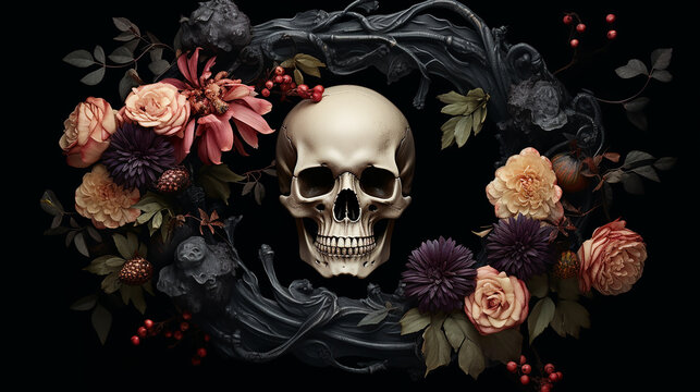 Coroa de flores do Dia dos Mortos com espaço para texto anúncio ou promoção dia das bruxas 