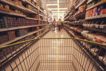 Defocused blur put on the at floor dry food in supermarket