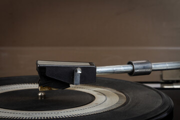 Close up of vintage turntable vinyl record player