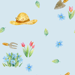 Watercolor seamless pattern, gardening