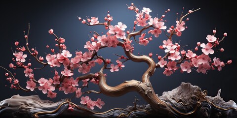 AI Generated. AI Generative. Asian Japanese flower plant sakura cherry blossom little tree decoration. Graphic Art
