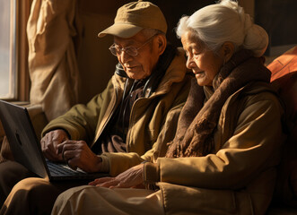 senior couple using laptop