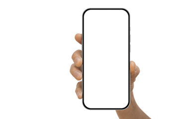 a phone iphone in a hand on a transparent background in PNG format