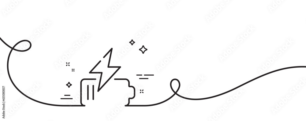 Poster battery line icon. continuous one line with curl. charge accumulator sign. electric power symbol. ba