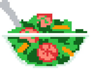Naklejka premium Vegetable salad cartoon icon in pixel style