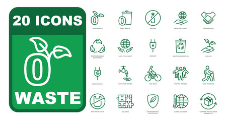 Zero waste outline icons collections. Perfect for website and infographics.