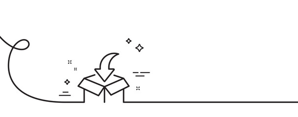 Moving service line icon. Continuous one line with curl. Packing things sign. Things transportation symbol. Moving service single outline ribbon. Loop curve pattern. Vector