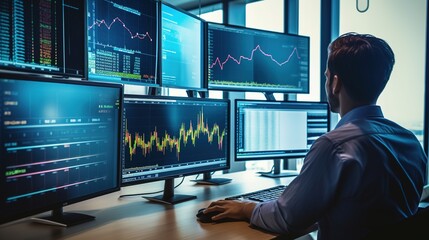 Male system security specialist working at system control center.
