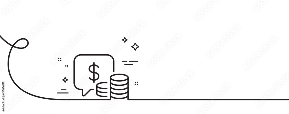 Poster coins line icon. continuous one line with curl. cash money sign. business income symbol. coins singl