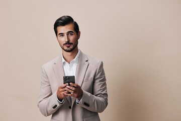 man portrait business smartphone phone call smile hold happy person suit
