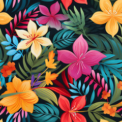 Colorful stylish retro aloha pattern. Seamless floral background - Endless tile. natural and exotic feel, capturing the essence of summer in a playful and charming way.