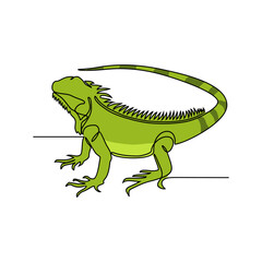One continuous line drawing of iguana vector illustration. Unravel the secrets of their green, scaly skin, powerful claws, and prehensile tails that act like fifth limbs. Animal design themes.