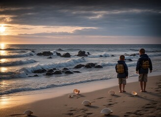 The Simple Joys of Life: Two Boys on the Beach at Sunset
