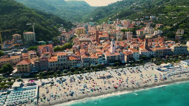 Aerial view of Noli on the Italian Riviera in the province of Savona, Liguria, Italy