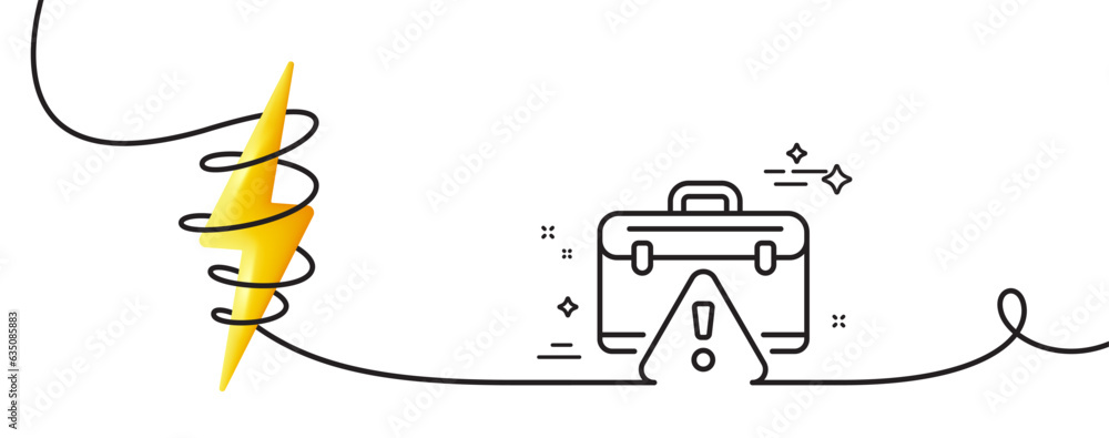Aufkleber warning briefcase line icon. continuous one line with curl. attention triangle sign. caution diploma