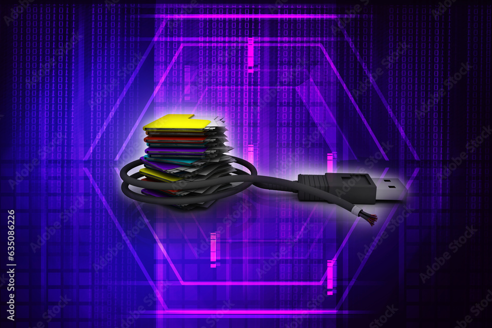 Poster 3d rendering usb cable with folder