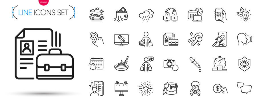 Pack of Buyer, Vip shopping and Quiz line icons. Include Video conference, Vacancy, Eco energy pictogram icons. Road banner, Chemistry pipette, Digital wallet signs. Rainy weather. Vector