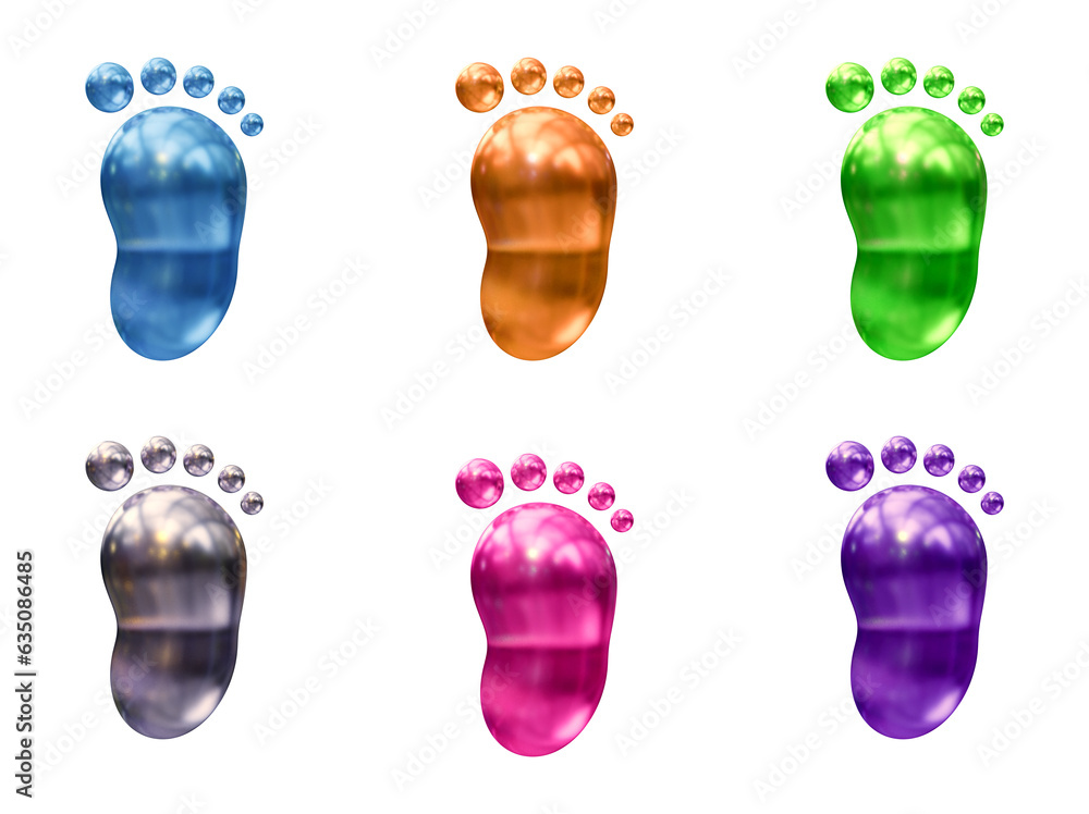 Poster set of footprint icons in 3d rendering isolated on transparent background for track, walk and cross 
