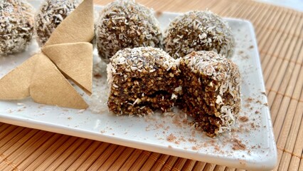 vegan chocolates with nuts, chocolate, honey and coconut