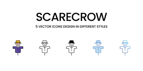 Scarecrow Icon Design in Five style with Editable Stroke. Line, Solid, Flat Line, Duo Tone Color, and Color Gradient Line. Suitable for Web Page, Mobile App, UI, UX and GUI design.