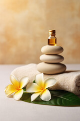 SPA Still Life with Frangipani Essential Oil and Stones