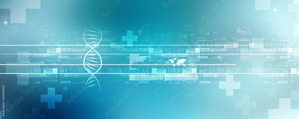 Poster 2d render of dna structure, abstract background