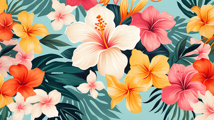 a lively and colorful stylish retro aloha pattern - a natural and exotic feel, capturing the essence of summer in a playful and charming way.