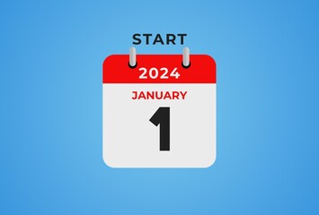January 1st, 2024 daily calendar. New year concept. Winter gradation background.