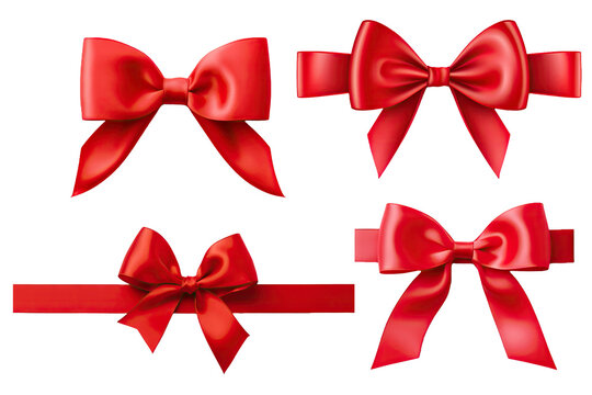 Christmas red ribbon for decoration in gift box new year festival party isolated on clean png background, luxury red bows elements for Birthday present, with Generative Ai.