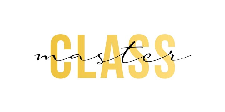masterclass. Hand lettering with font design in gold and black colors. Calligraphic inscriptions.