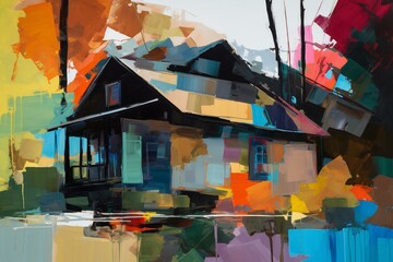Abstract painting of a modern house. Generative AI
