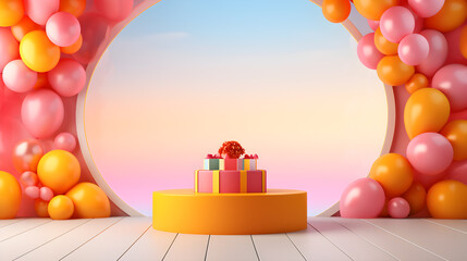 3d background products minimal podium scene podium products display background, happy birthday theme, bright colors