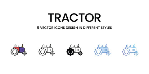 Tractor Icon Design in Five style with Editable Stroke. Line, Solid, Flat Line, Duo Tone Color, and Color Gradient Line. Suitable for Web Page, Mobile App, UI, UX and GUI design.