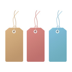 Set of blank gift box tags or sale shopping labels with rope