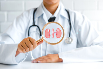doctor holding kidney organ , Search for chronic kidney disease, renal failure, dialysis, Health checkup concept.