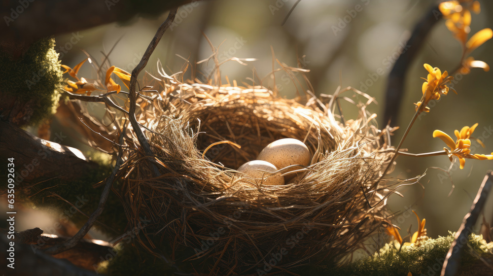 Wall mural birds nest with eggs