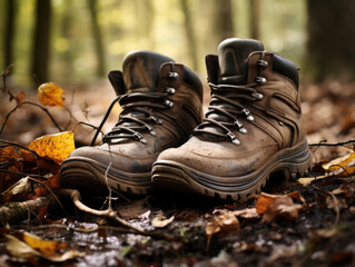 hiking boots on the ground