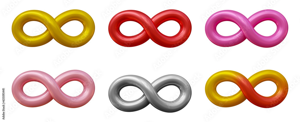Aufkleber set of infinity icon logo in 3d rendering isolated on transparent background for loop, endless, unli